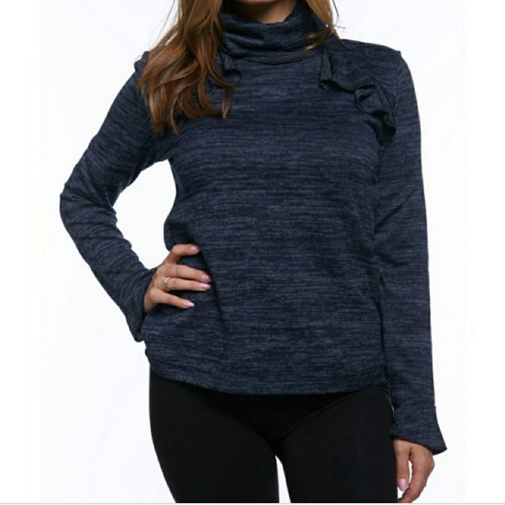 NWT August Silk ruffled shoulder long sleeve turtl